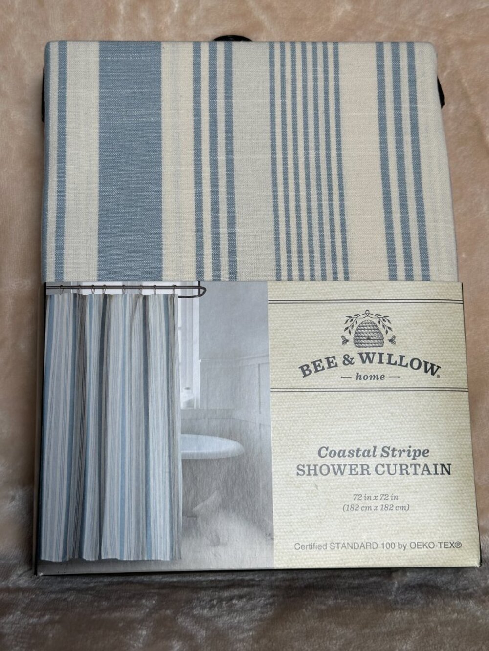 Bee & Willow Coastal Stripe Shower Curtain 100% Cotton 72"x72" Machine Washable - Picture 3 of 13